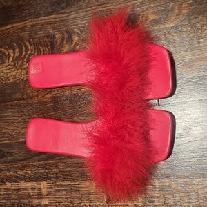 Women's Flat Furry Square Toe Sandals, Fashionable Summer Beach Slippers